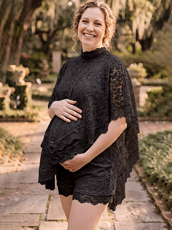 Lace Halter Neck Backless Two Piece Photoshoot Vacation Maternity Tops Shorts for Maternity
