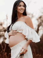 Solid Color Bohemian Off Shoulder Backless Ruffle 2 Piece Set Photoshoot Maternity Maxi Dress for Maternity