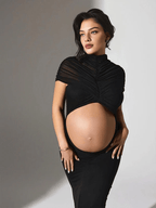Black Bare Sheer Midriff Grenadine Maternity Photoshoot Maxi Dress for Maternity