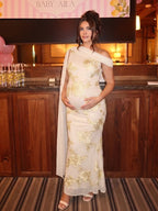 Embroidered One-shoulder Mesh Floral Shoulder Streamer Bodycon Baby Shower Maternity Maxi Dress for Maternity