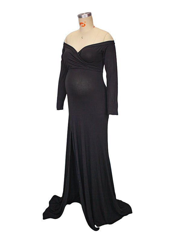 Side Split Mermaid Off Shoulder Bodycon Photoshoot Maternity Maxi Dress for Maternity