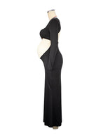 Black Cut Out Mermaid Crop Long Sleeve Backless Bodycon Cocktail Club Party Photoshoot Maternity Maxi Dress for Maternity