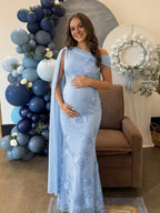Embroidered One-shoulder Mesh Floral Shoulder Streamer Bodycon Baby Shower Maternity Maxi Dress for Maternity