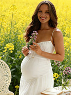 Spaghetti Strap Splicing Lace Up Open Back Maternity Photoshoot Maxi Dress for Maternity