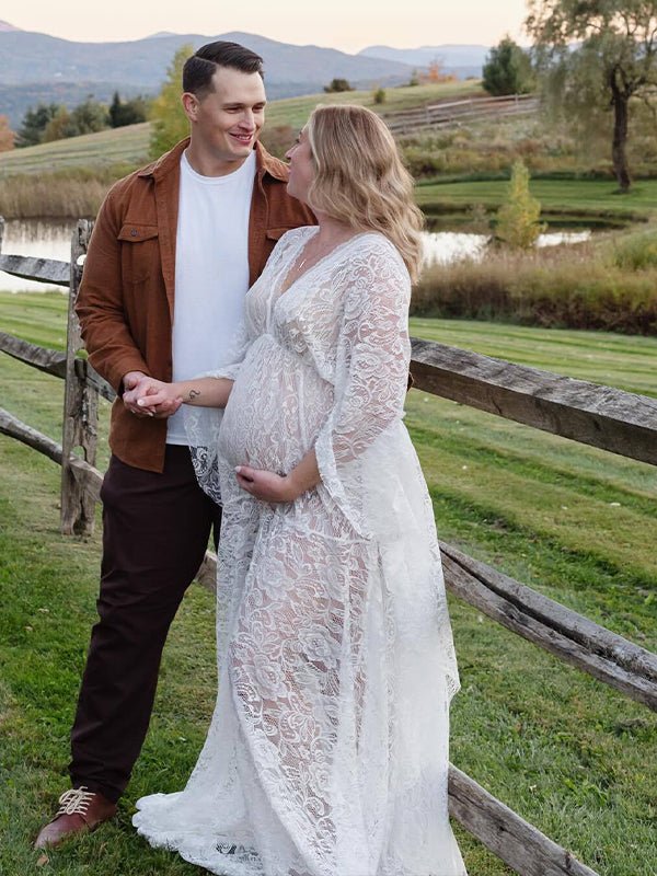 Floral Lace Backless Boho Baby Shower Flare Sleeve Pregnant Maternity Photoshoot Maxi Dress for Maternity