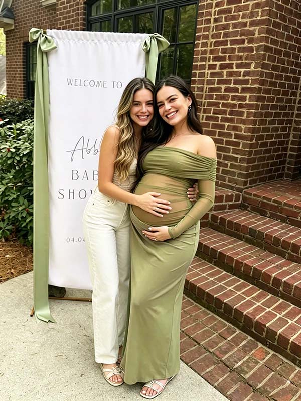 Green Mesh Off Shoulder Long Sleeve Bodycon Maternity Baby Shower Maxi Dresses for Maternity