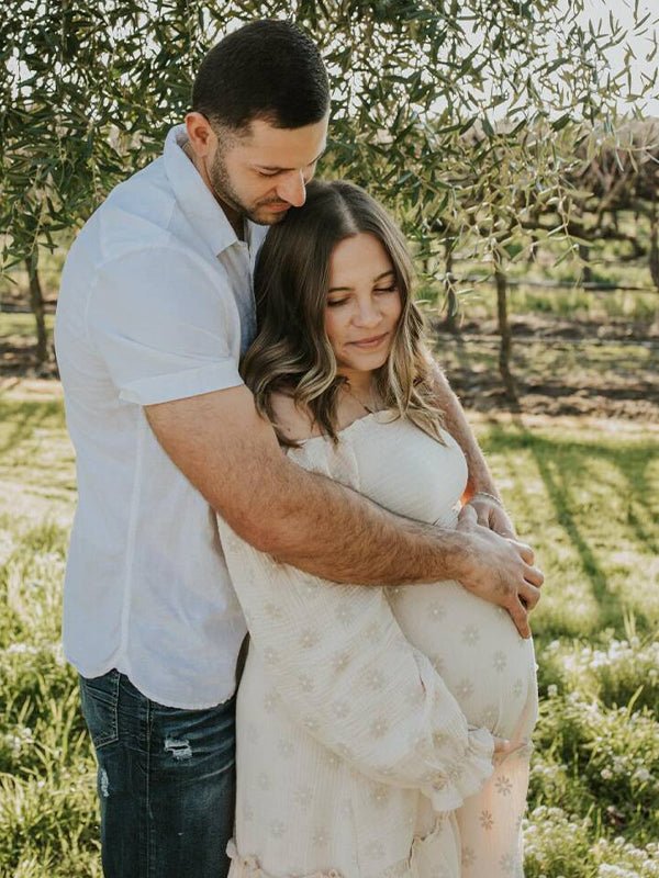 Apricot Daisy Print Smocked Off Shoulder Ruffle Big Swing Elegant Vacation Maternity Photoshoot Baby Shower Party Maxi Dress for Maternity