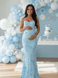 Floral Ribbon Appliques Bodice Backless Cami Mermaid Maternity Maxi Dress for Maternity