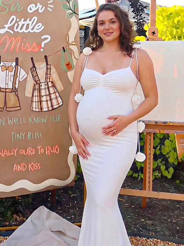 Flowers Spaghetti Straps Baby Shower Maternity Maxi Dress for Maternity