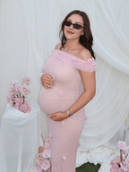 Grenadine Off Shoulder 3d Flowers Bodycon Elegant Photoshoot Baby Shower Maternity Maxi Dress for Maternity